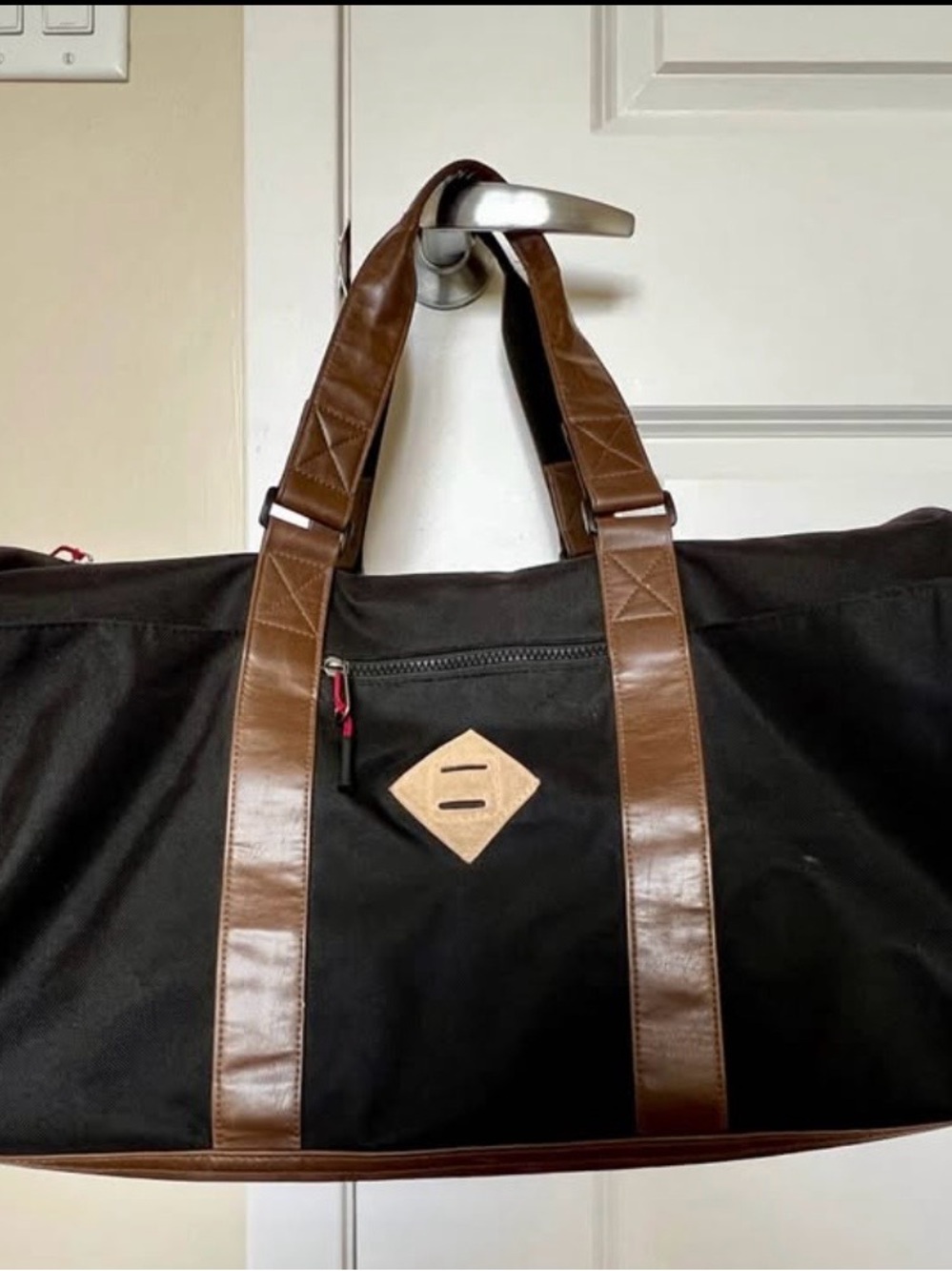 Steve Madden Black Duffel Bag with Brown Trim